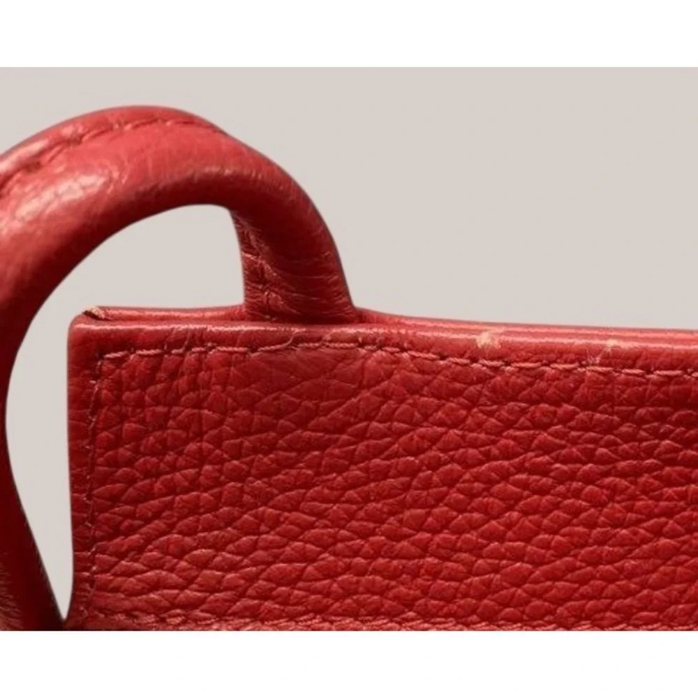 Valentina Red Genuine Leather Shoulder Bag Medium Zip Top Made in Italy